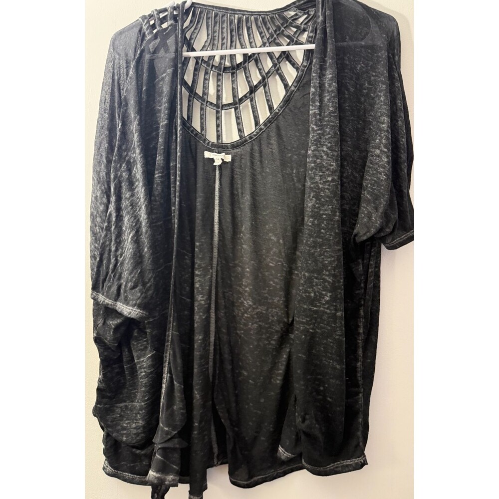 Maurices Burnt Out Black Strappy Back Cardigan Women's 1X Short Sleeve Gothic